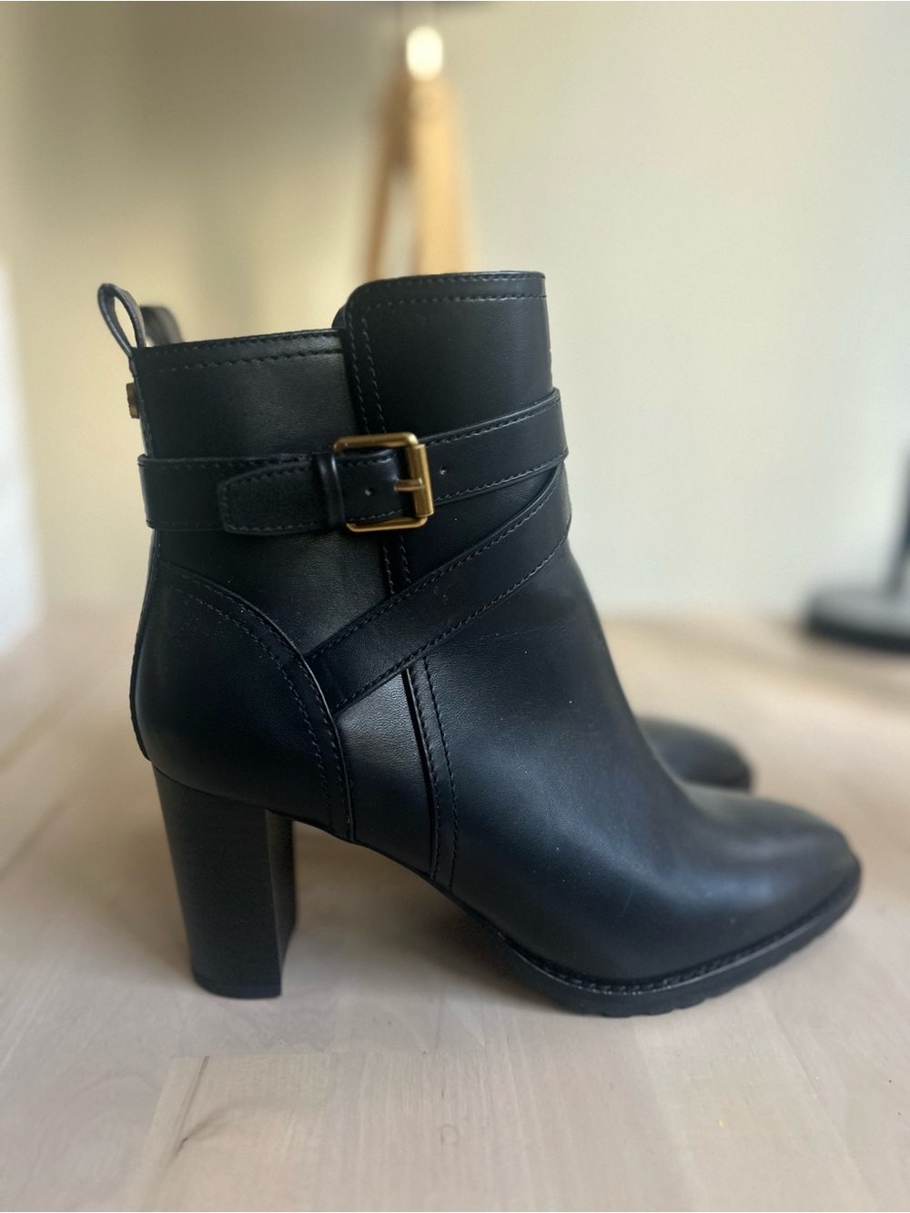 Giani Bernini Black Ankle Booties with Gold Logo Accent